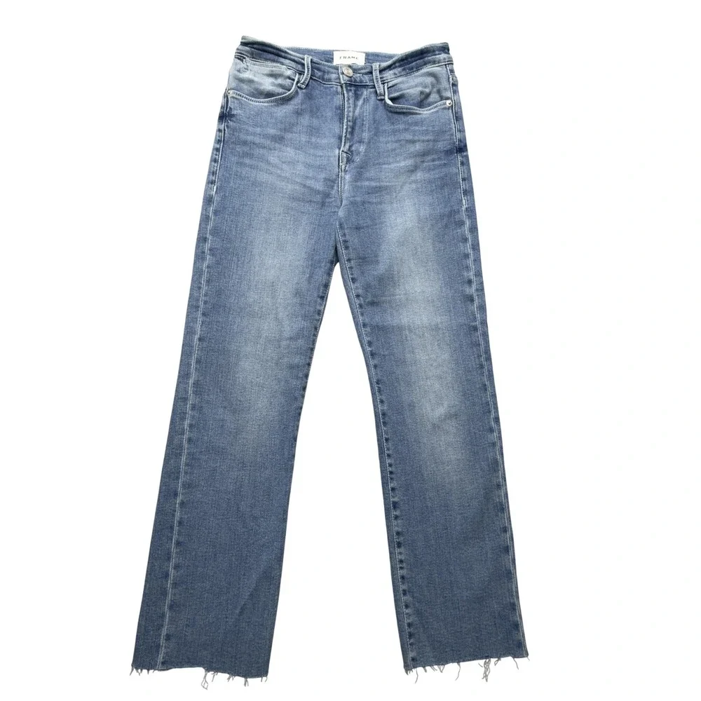 FRAME Jeans Womens 29x24.5 Blue Le High Straight High Rise Raw Hem Stretch